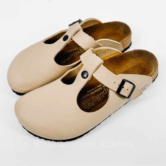 Papillio Shoes - BIRKENSTOCK PAPILLIO Frankfurt Mary Jane Clogs in Tan Latte Cream